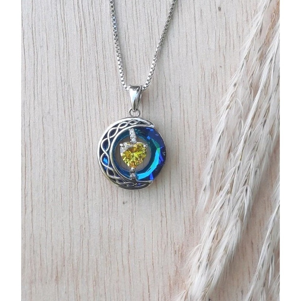 Redbee Necklace Silver Moon Blue Yellow Heart New